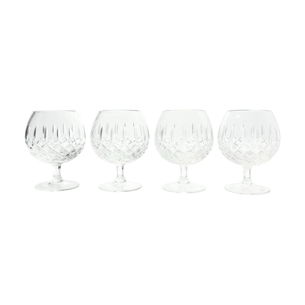 1980s 4 Vintage Crystal Brandy Snifter Glasses 4.5” 8oz Crisscross Cuts Barware